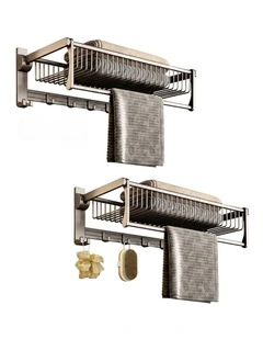 SOGA Double Towel Rails 2 Pack 61cm Grey with Hooks