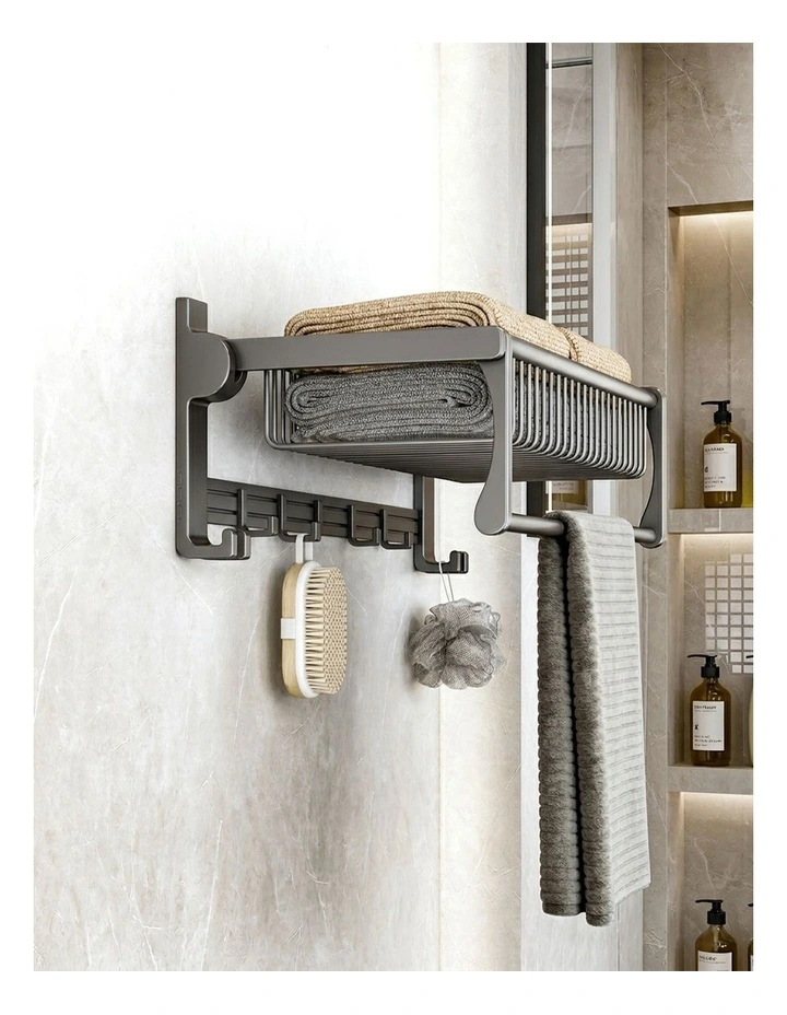 SOGA Double Towel Rails 2 Pack 61cm Grey with Hooks image 4
