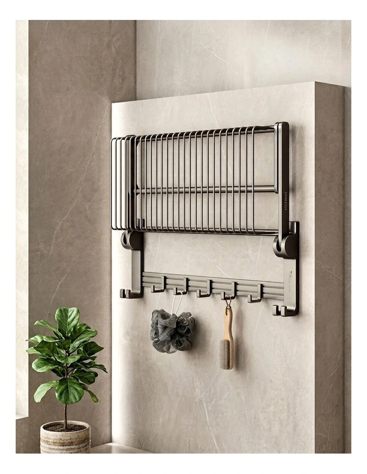 SOGA Double Towel Rails 2 Pack 61cm Grey with Hooks image 5