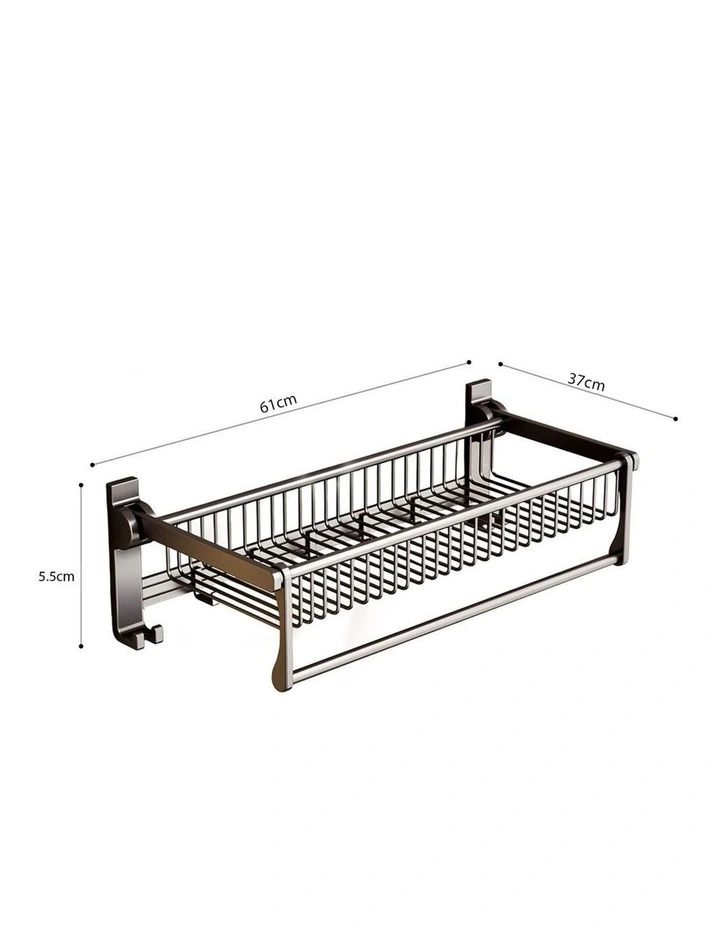 SOGA Double Towel Rails 2 Pack 61cm Grey with Hooks image 6