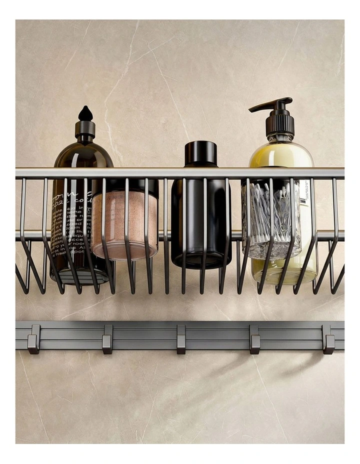 SOGA Double Towel Rails 2 Pack 61cm Grey with Hooks image 7