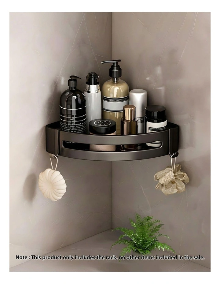SOGA 2X Black Bathroom Corner Shelf Rack with Hooks Wall Mounted image 2