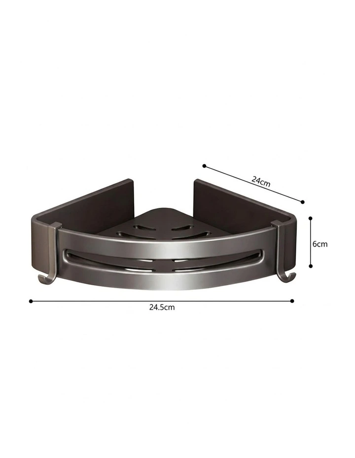 SOGA 2X Black Bathroom Corner Shelf Rack with Hooks Wall Mounted image 7