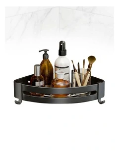 SOGA Black Bathroom Corner Shelf Rack with Hooks Wall Mounted