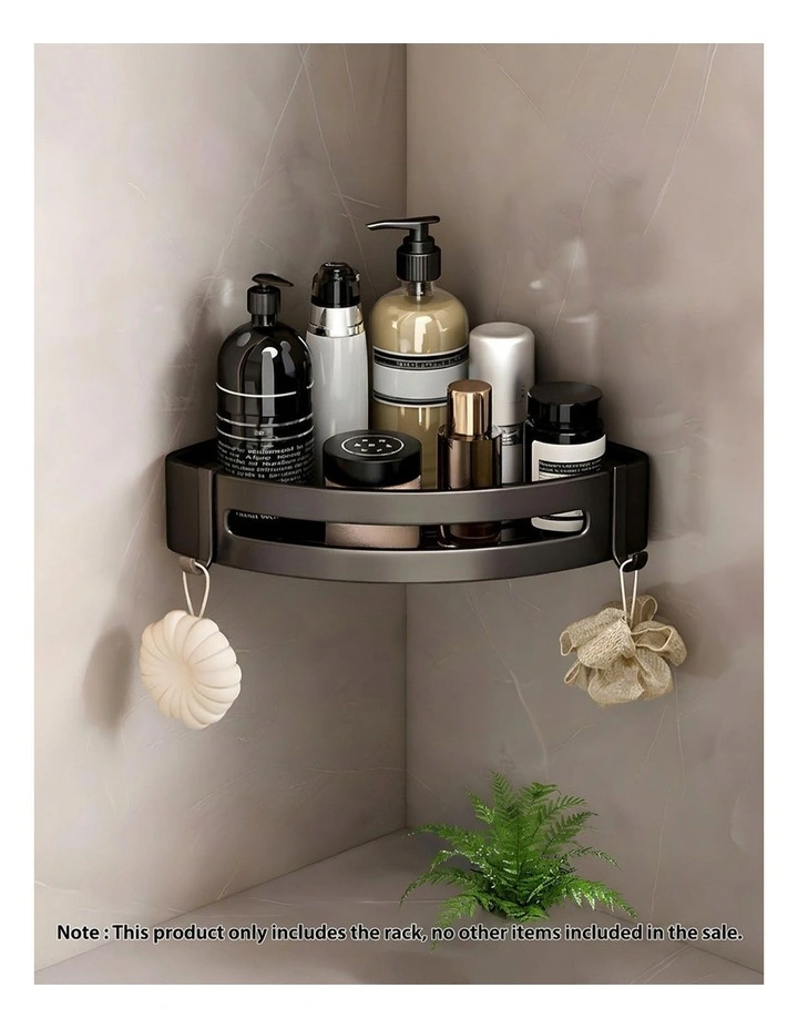 SOGA Black Bathroom Corner Shelf Rack with Hooks Wall Mounted image 2