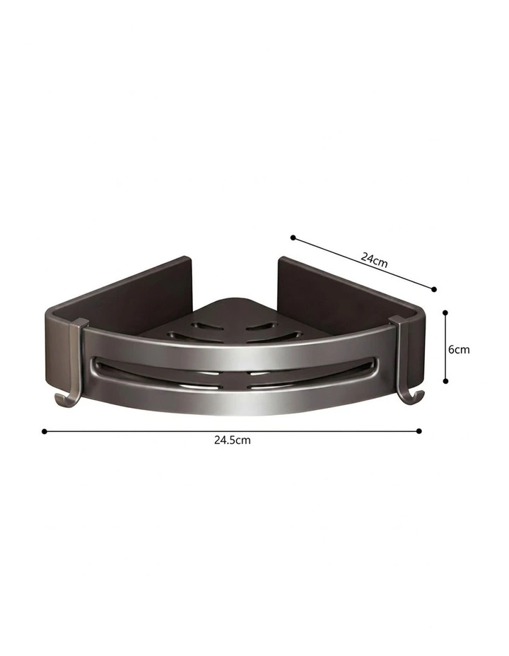 SOGA Black Bathroom Corner Shelf Rack with Hooks Wall Mounted image 7