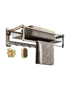 SOGA Double Towel Rail 61cm Grey with Hooks