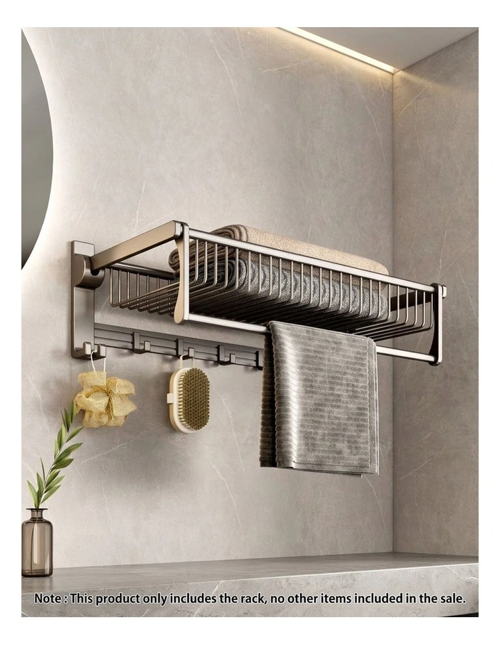 SOGA Double Towel Rail 61cm Grey with Hooks image 2