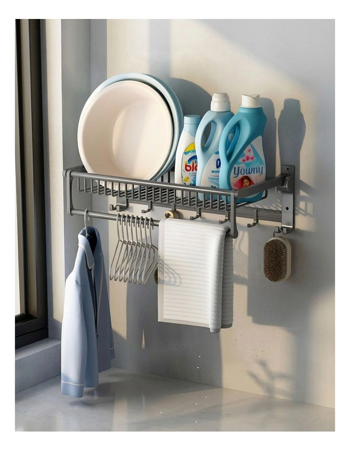 SOGA Double Towel Rail 61cm Grey with Hooks image 7