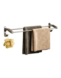 SOGA Double Towel Rail 62cm Grey with Hooks