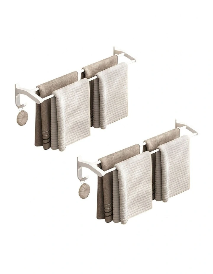 SOGA Double Towel Rails 2 Pack 62cm White with Hooks image 1