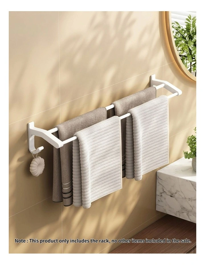 SOGA Double Towel Rails 2 Pack 62cm White with Hooks image 2