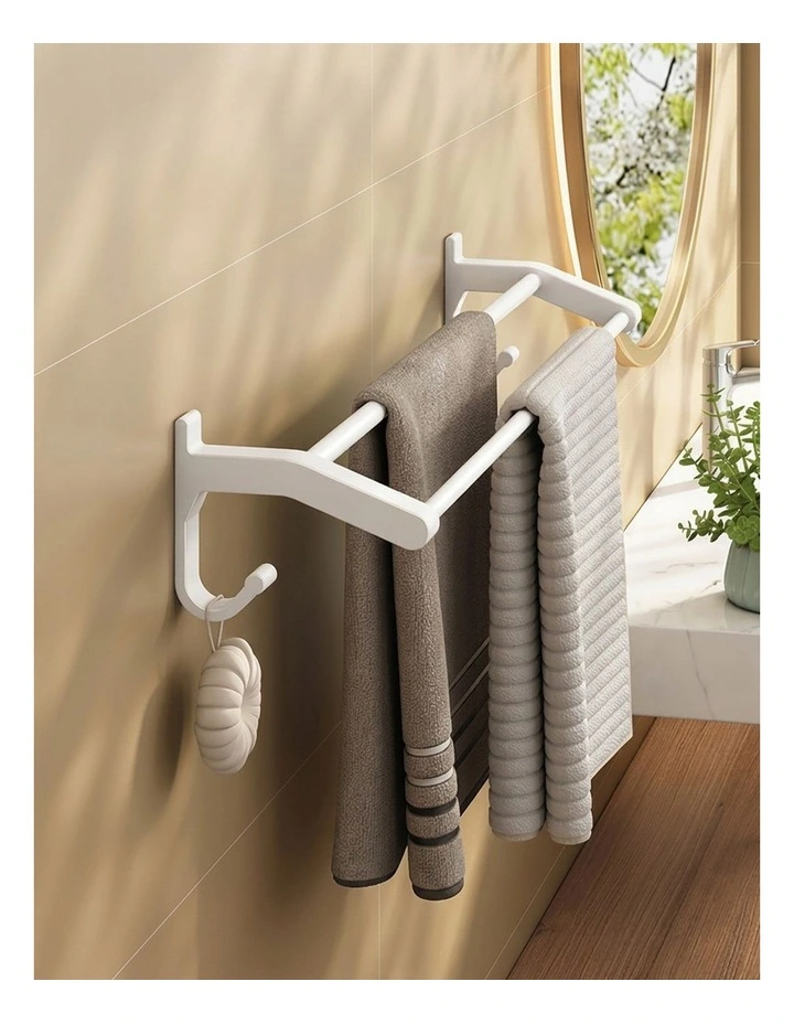 SOGA Double Towel Rails 2 Pack 62cm White with Hooks image 3