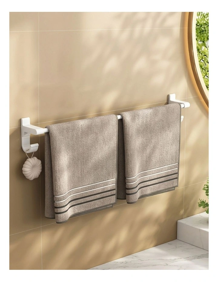 SOGA Double Towel Rails 2 Pack 62cm White with Hooks image 4