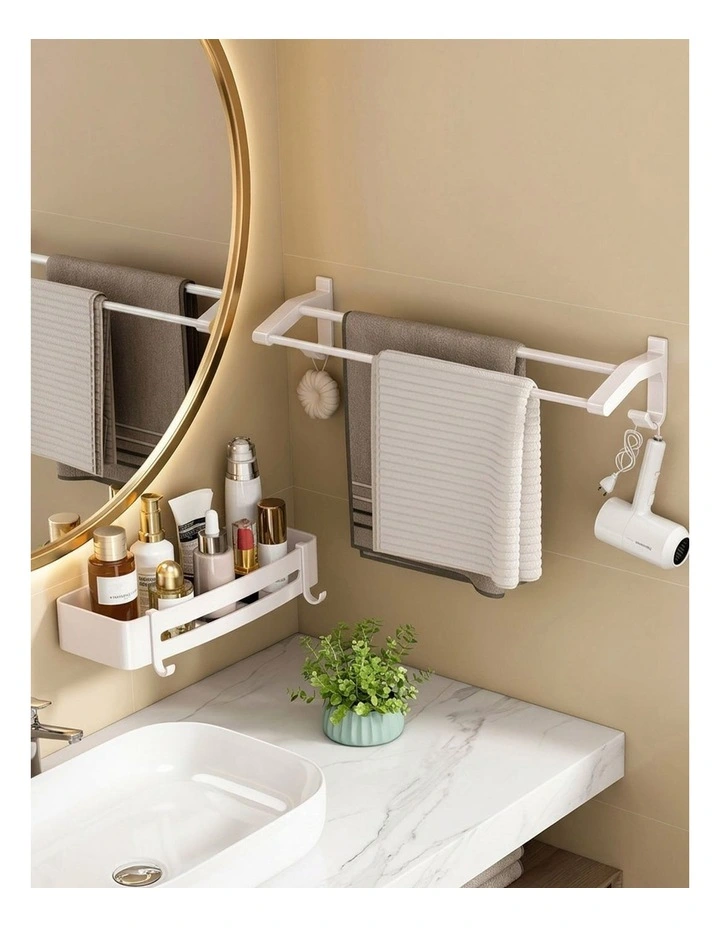 SOGA Double Towel Rails 2 Pack 62cm White with Hooks image 5