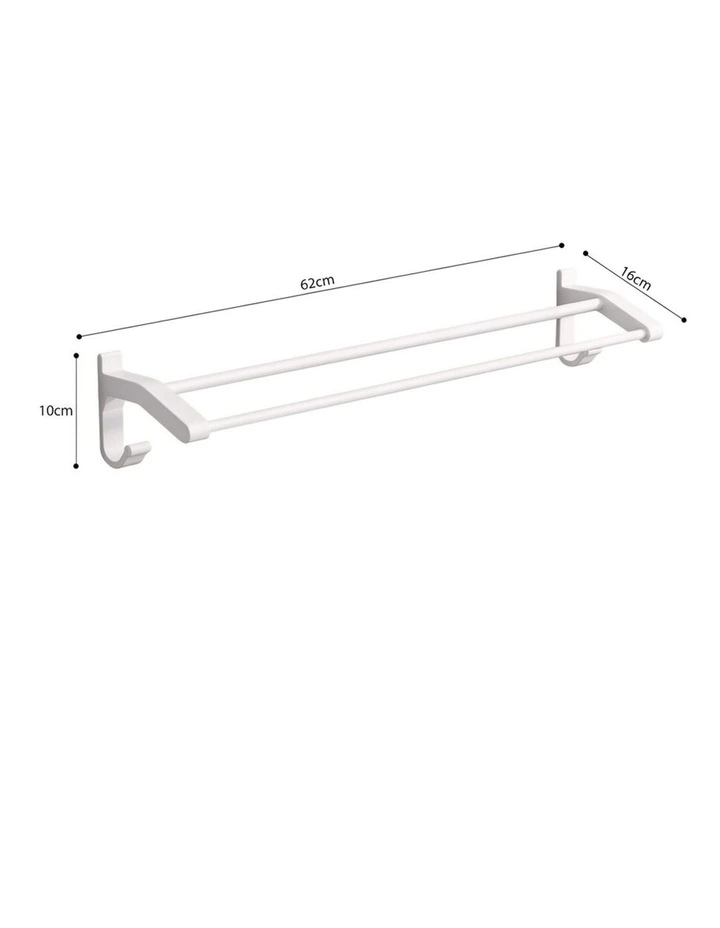 SOGA Double Towel Rails 2 Pack 62cm White with Hooks image 6