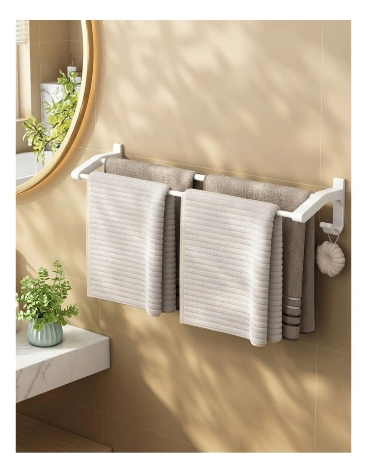 SOGA Double Towel Rails 2 Pack 62cm White with Hooks image 7