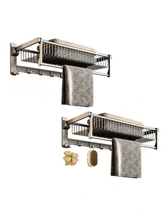 SOGA Double Towel Rails 2 Pack 50cm with Hooks