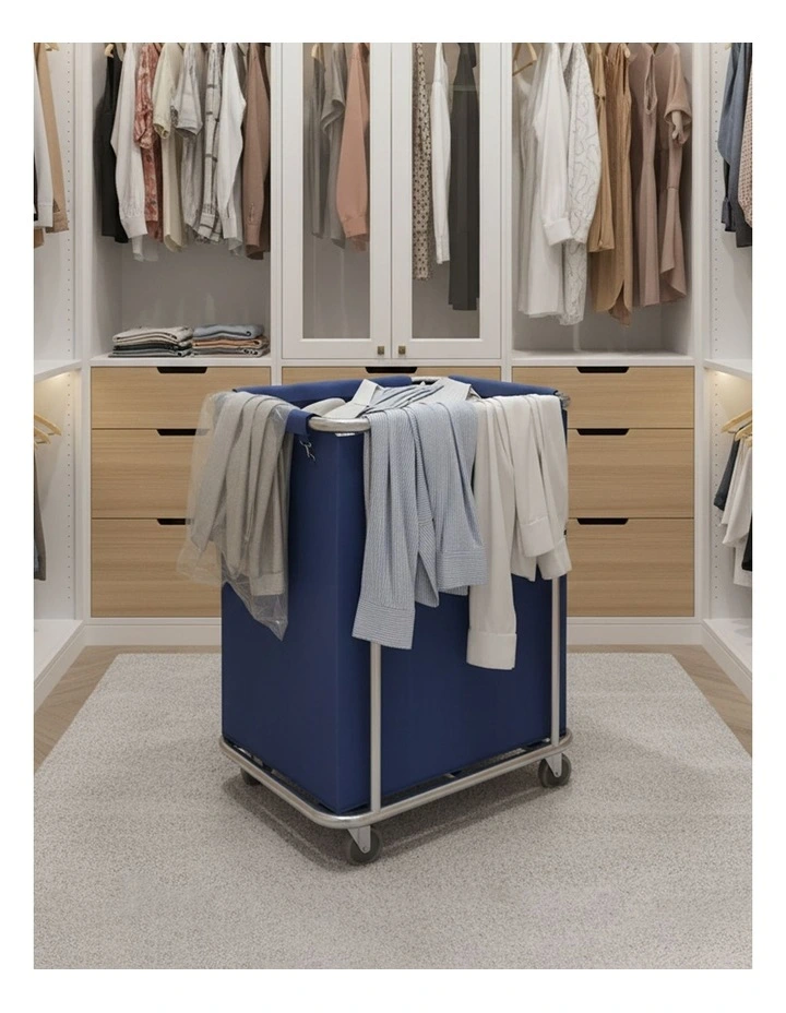 SOGA Stainless Steel Square Commercial Laundry Trolley with Wheels - Blue image 3