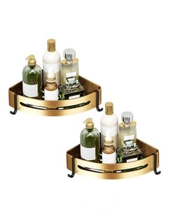 SOGA 2X Gold Bathroom Corner Shelf Rack with Hooks Wall Mounted