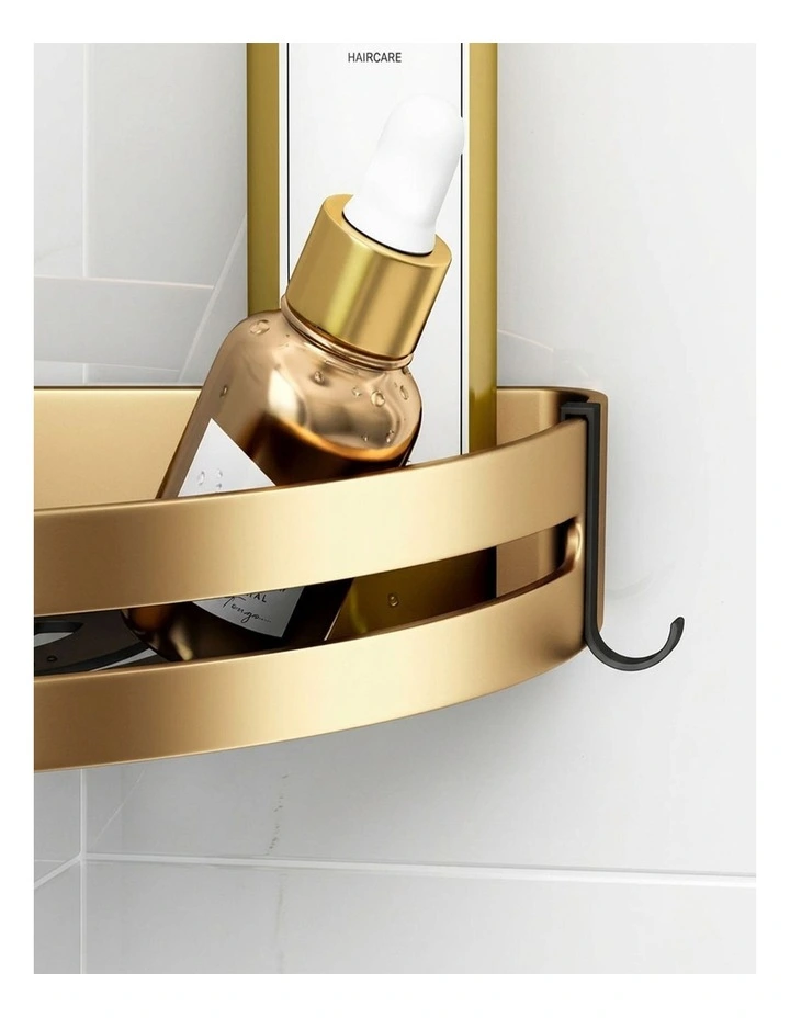 SOGA 2X Gold Bathroom Corner Shelf Rack with Hooks Wall Mounted image 7