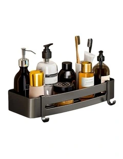 SOGA Black Bathroom Shelf Rack with Hooks Wall Mounted