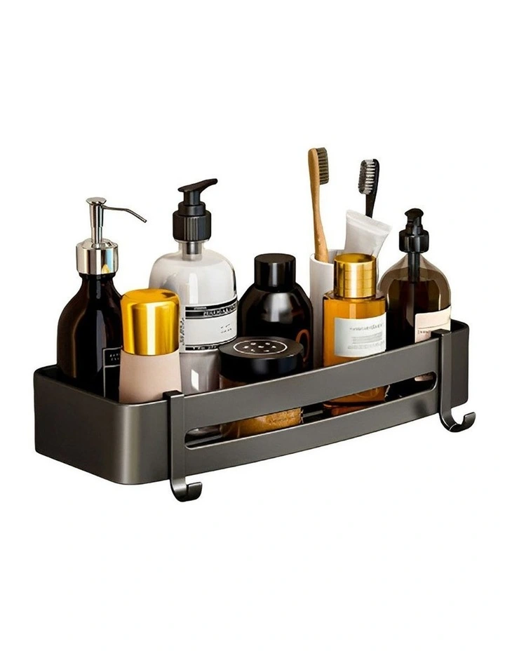 SOGA Black Bathroom Shelf Rack with Hooks Wall Mounted image 1
