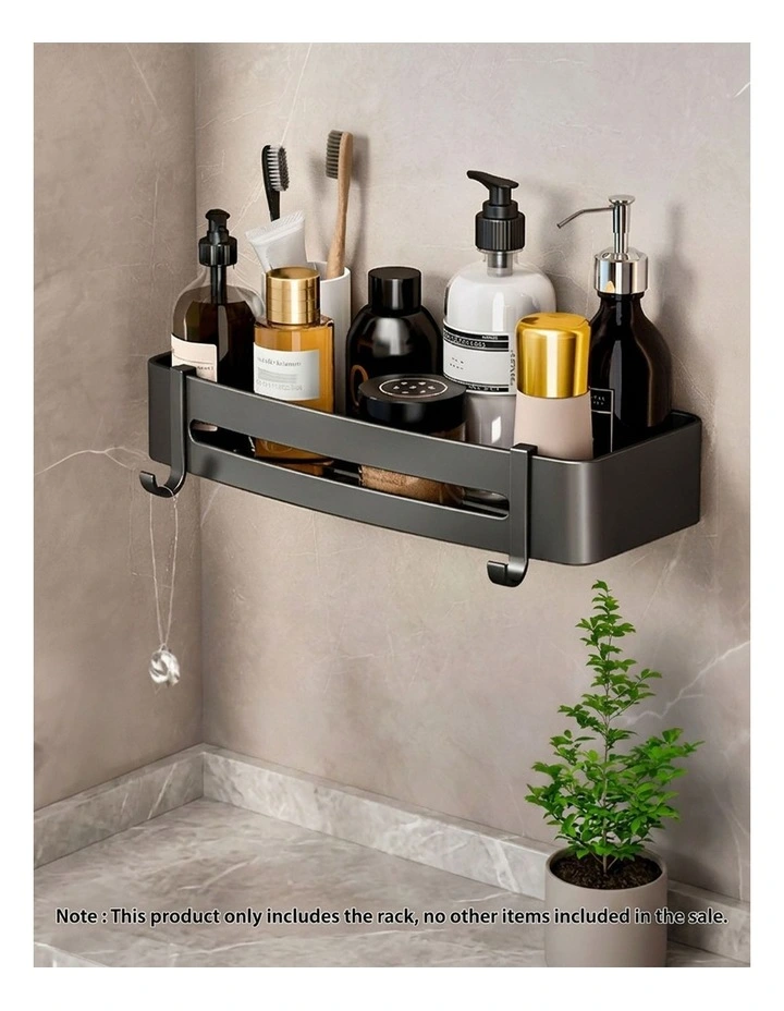 SOGA Black Bathroom Shelf Rack with Hooks Wall Mounted image 2