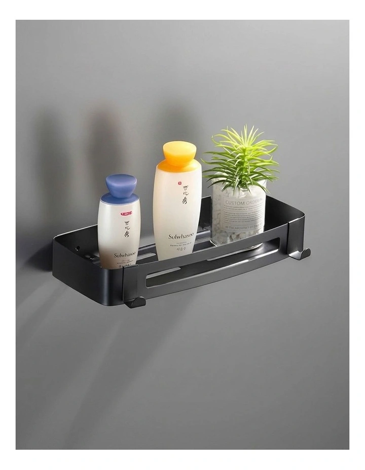 SOGA Black Bathroom Shelf Rack with Hooks Wall Mounted image 4