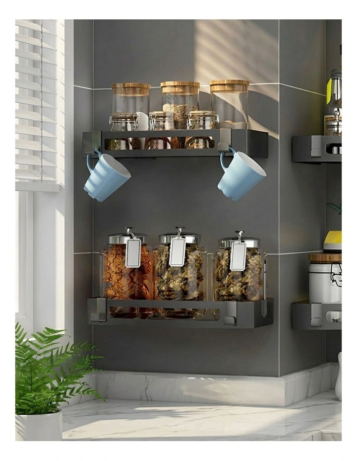 SOGA Black Bathroom Shelf Rack with Hooks Wall Mounted image 5