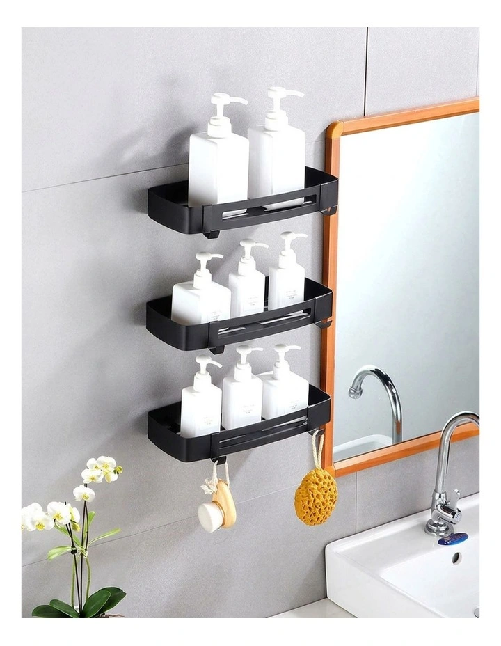 SOGA Black Bathroom Shelf Rack with Hooks Wall Mounted image 7