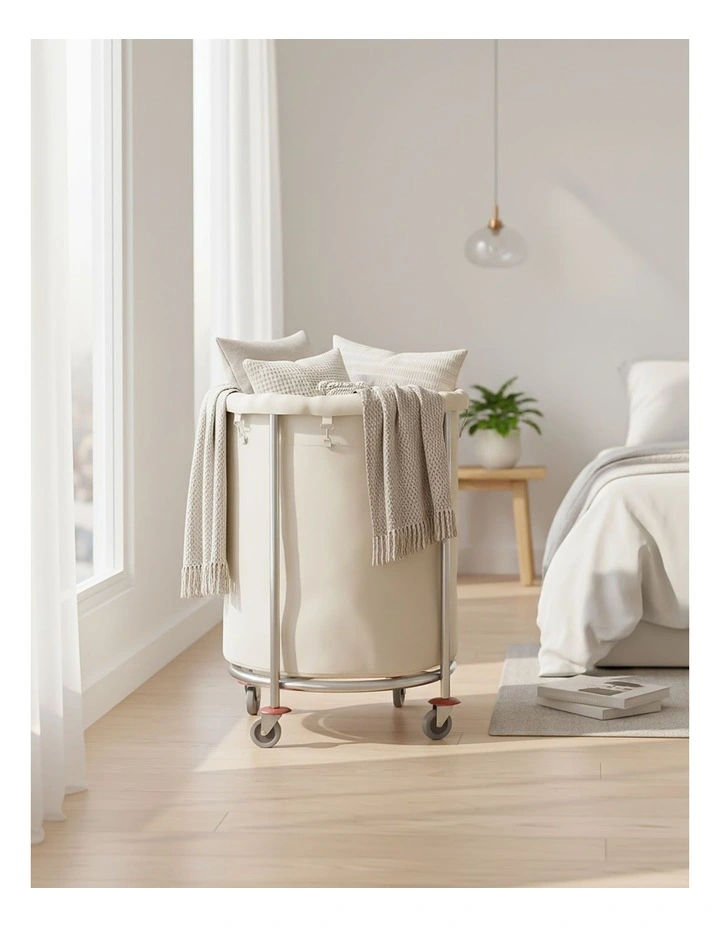 SOGA 60cm Stainless Steel Round Commercial Laundry Trolley with Wheels - White image 3