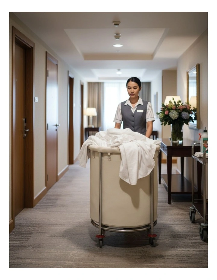 SOGA 60cm Stainless Steel Round Commercial Laundry Trolley with Wheels - White image 4