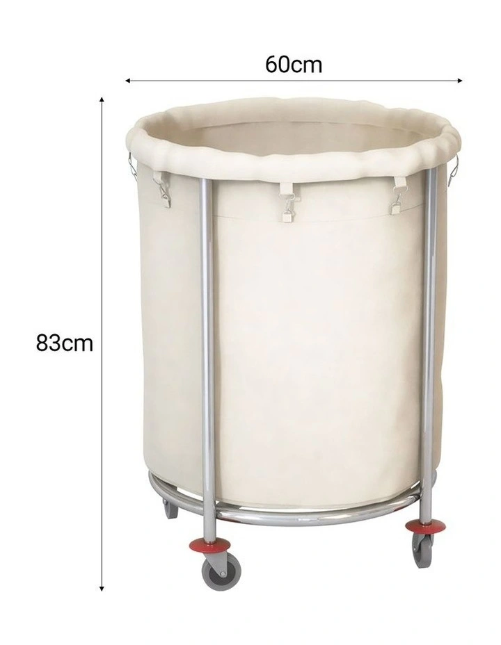 SOGA 60cm Stainless Steel Round Commercial Laundry Trolley with Wheels - White image 7