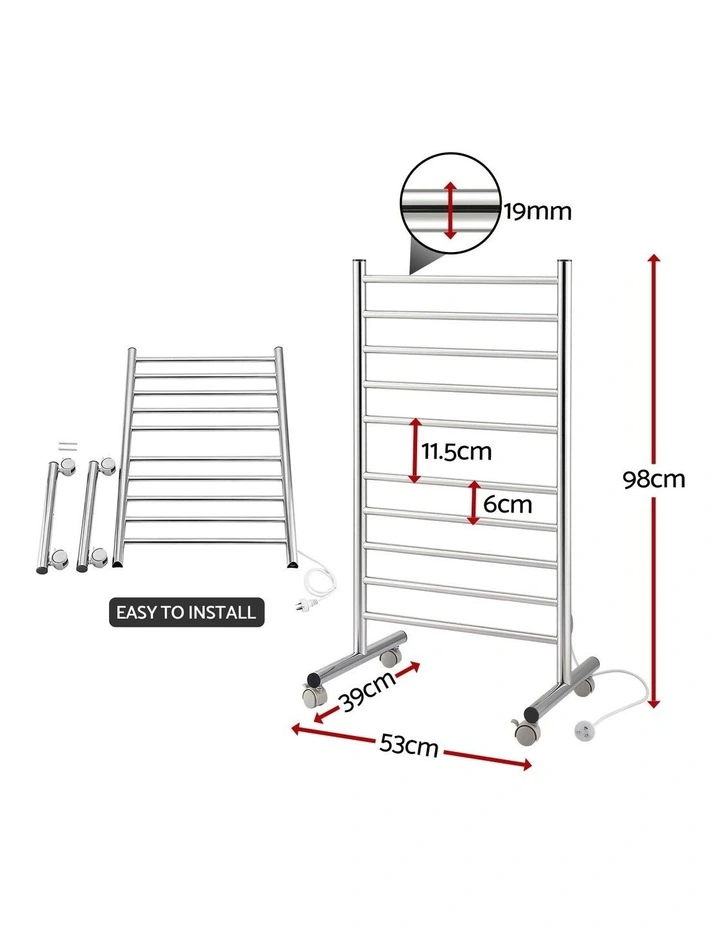 Devanti 10-Bar Heated Towel Rail Freestanding Electric Towel Warmer Stainless Steel 100W image 3