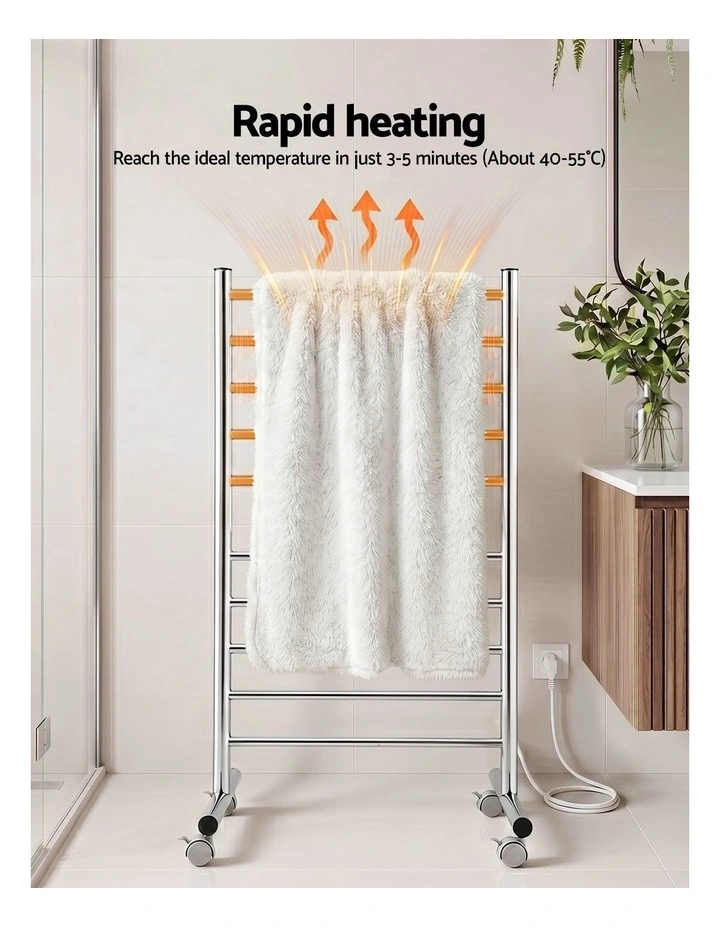 Devanti 10-Bar Heated Towel Rail Freestanding Electric Towel Warmer Stainless Steel 100W image 5