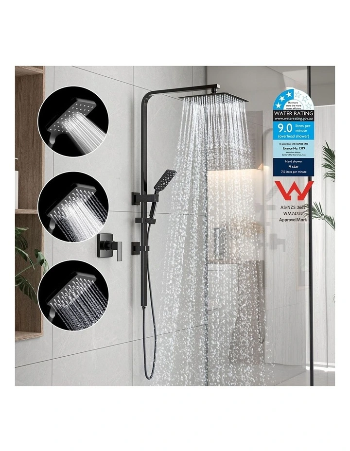 WELS 10 Rain Shower Head Set Square Handheld With Shower Mixer Tap Black image 5