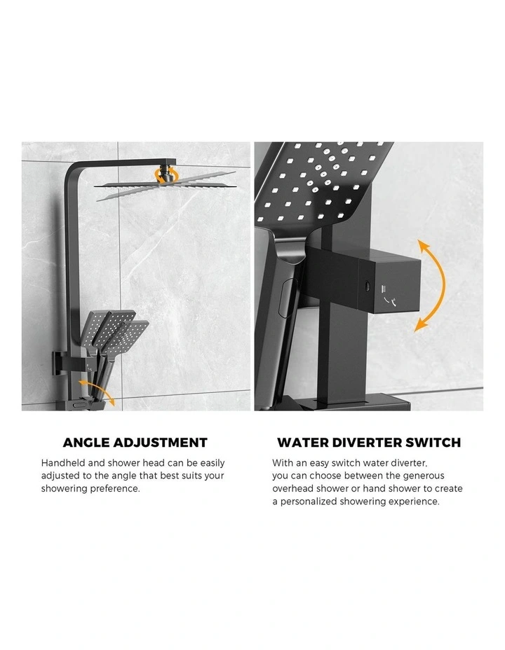 WELS 10 Rain Shower Head Set Square Handheld With Shower Mixer Tap Black image 7
