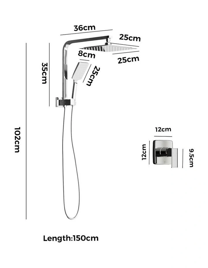 WELS 10 Rain Shower Head Set With Mixer Square 3-Mode Handheld Shower Chrome image 3