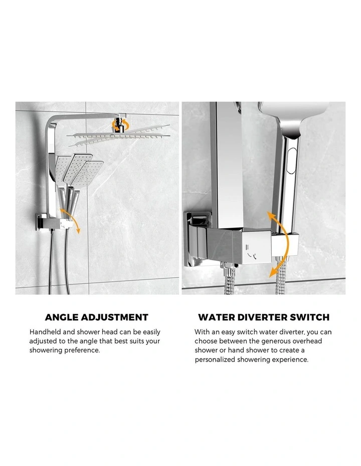 WELS 10 Rain Shower Head Set With Mixer Square 3-Mode Handheld Shower Chrome image 7