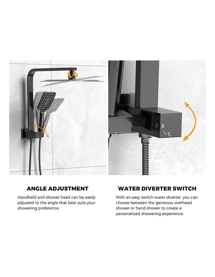 WELS 10 Rain Shower Head Set With Mixer Square 3-Mode Handheld Shower Black image 7