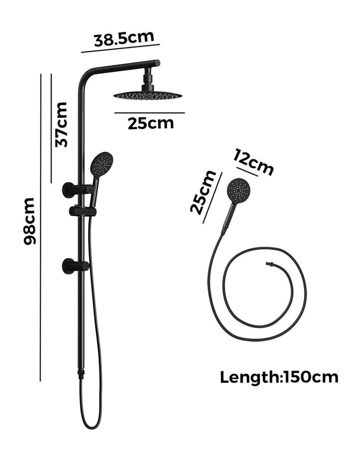 WELS 10 Rain Shower Head Set Round 3-Mode Handheld Shower Rail Set Black image 3