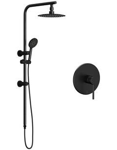 WELS 10 Rain Shower Head Set Round Handheld With Shower Mixer Tap Black