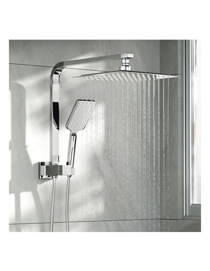 WELS 10 Rain Shower Head Set Square 3-Mode Handheld Shower Gooseneck Chrome image 4