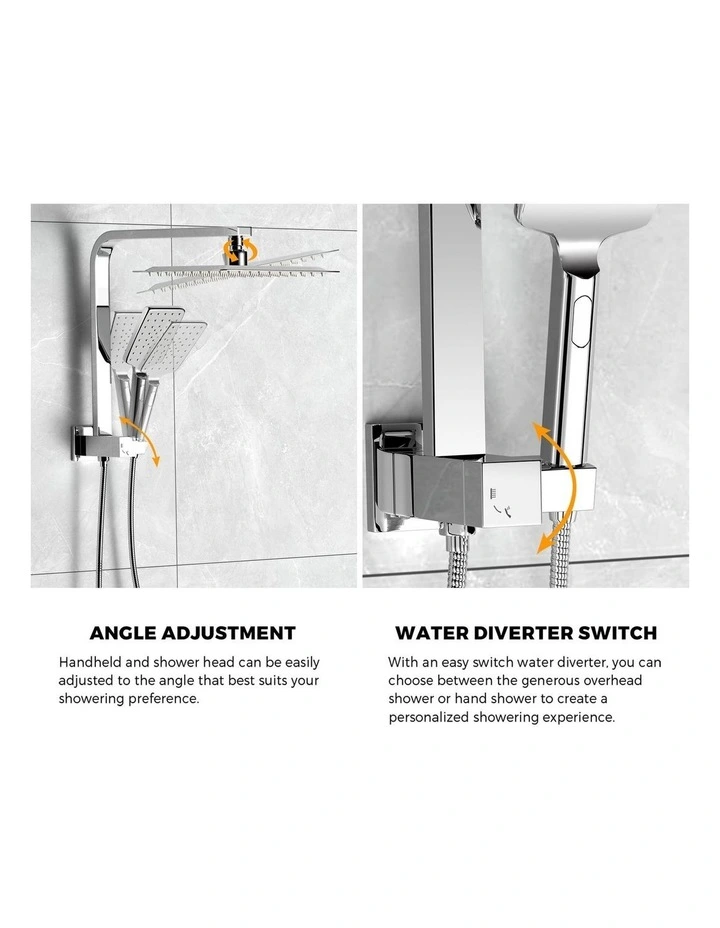 WELS 10 Rain Shower Head Set Square 3-Mode Handheld Shower Gooseneck Chrome image 7