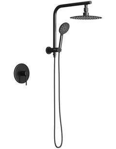 WELS 10 Rain Shower Head Set With Mixer Round 3-Mode Handheld Shower Black
