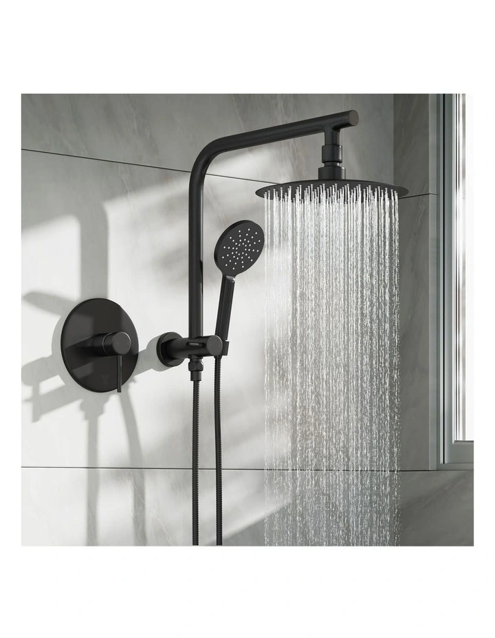 WELS 10 Rain Shower Head Set With Mixer Round 3-Mode Handheld Shower Black image 4