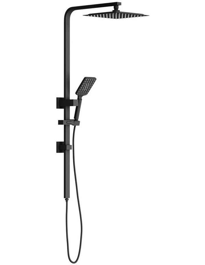 WELS 10 Rain Shower Head Set Square 3-Mode Handheld Shower Rail Set Black image 1