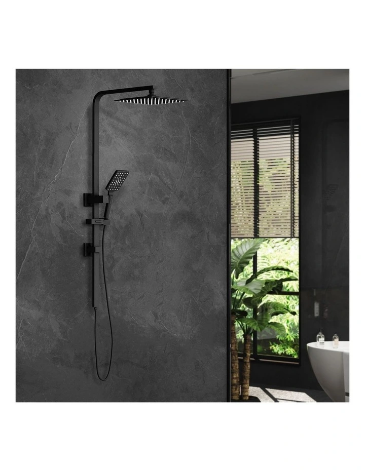 WELS 10 Rain Shower Head Set Square 3-Mode Handheld Shower Rail Set Black image 4
