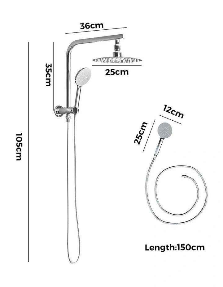 WELS 10 Rain Shower Head Set Round 3-Mode Handheld Shower Gooseneck Chrome image 3